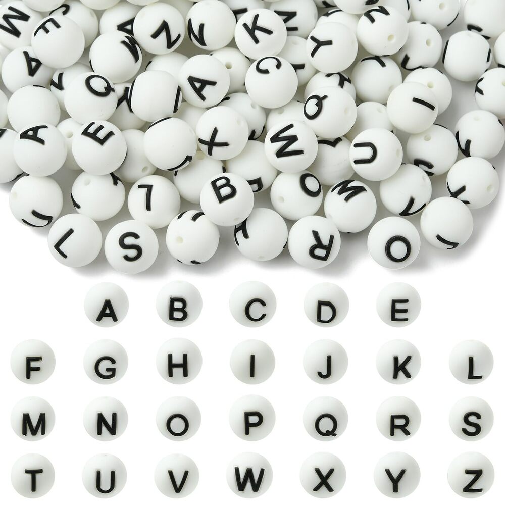 2796 104 Pcs 15mm Silicone Letter Beads for Keychain Making Round Bulk A-Z